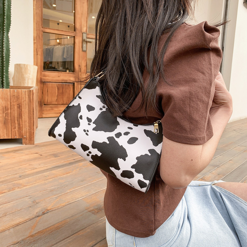 Jingzheng bags Ženska PU torbica u street-trend stilu, uzor leopard/krava/zebra, vodoravni kvadratni oblik, zatvaranje zipom, jedna naramenica