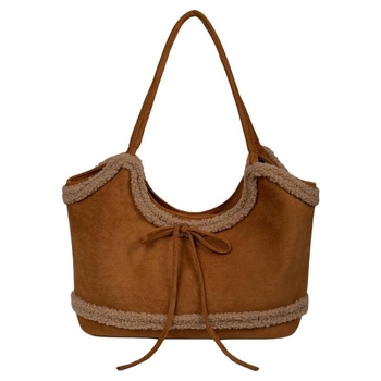 Uniszex plüss tote táska mágneszárral, vízszintes négyszögletes forma, rejtett cipzáras zseb, poliészter bélés