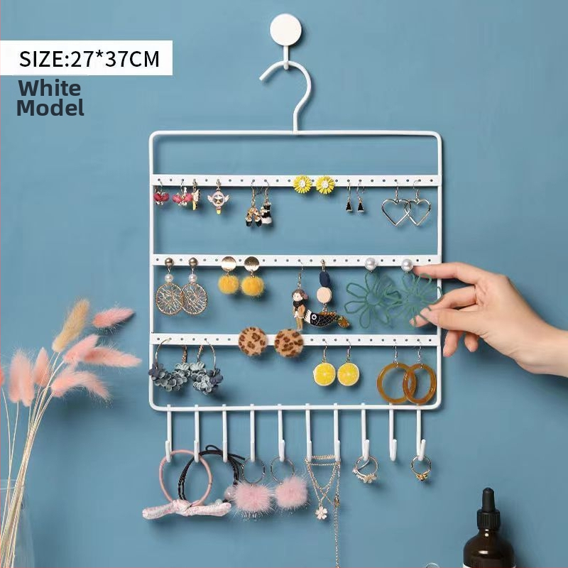 Nástenný stojan na šperky z kovu – na náušnice a náhrdelníky, jednoúrovňový, moderný minimalistický štýl