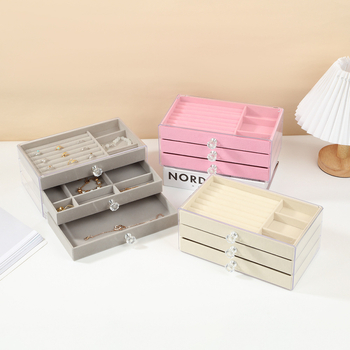 Cutie pentru bijuterii cu trei niveluri pentru birou, din material compozit, anti-praf, rezistentă la umezeală, portabil