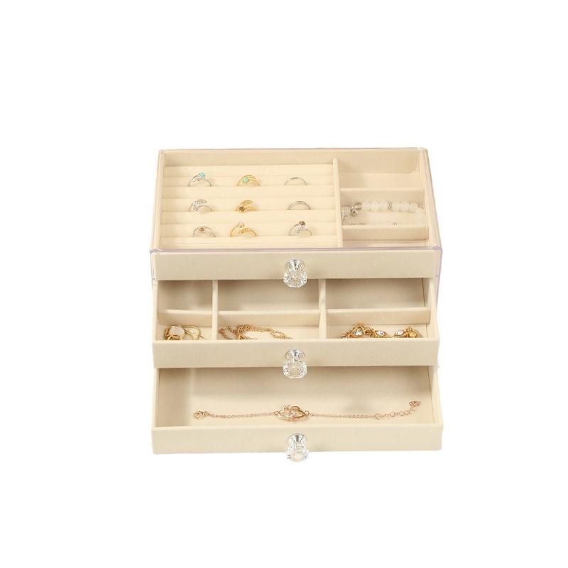Cutie pentru bijuterii cu trei niveluri pentru birou, din material compozit, anti-praf, rezistentă la umezeală, portabil