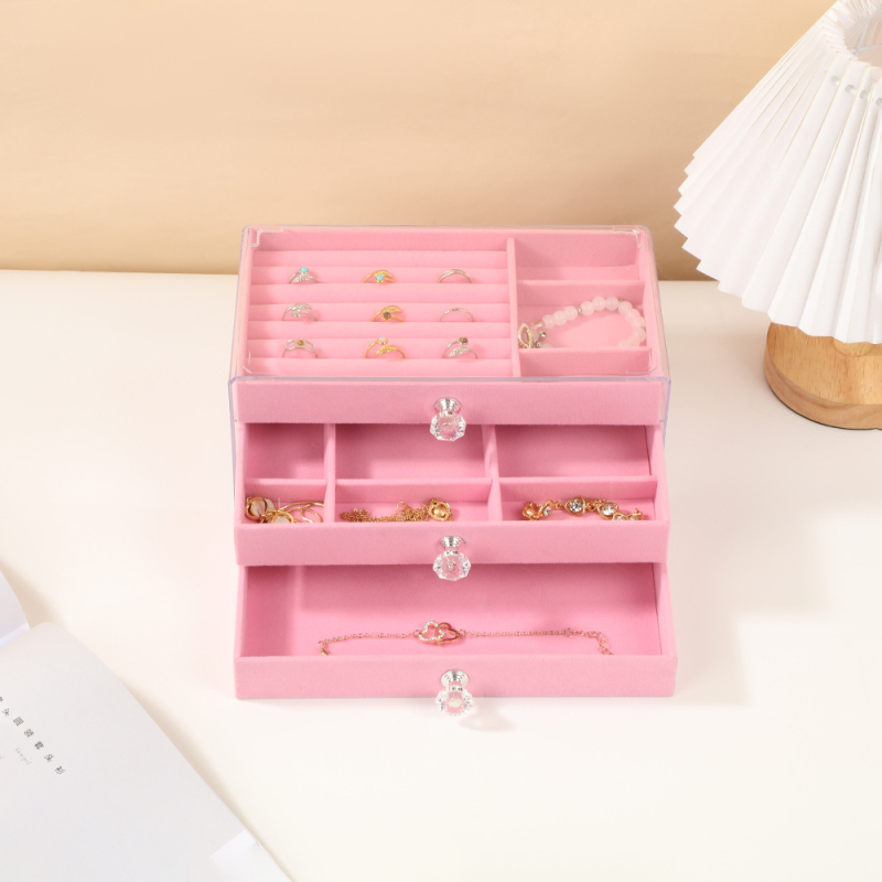 Cutie pentru bijuterii cu trei niveluri pentru birou, din material compozit, anti-praf, rezistentă la umezeală, portabil