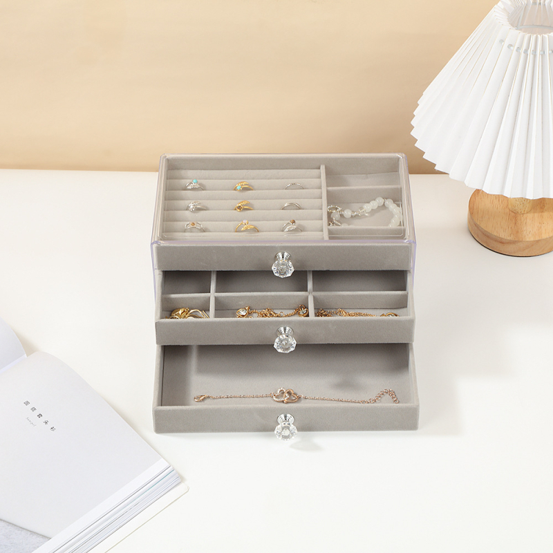 Cutie pentru bijuterii cu trei niveluri pentru birou, din material compozit, anti-praf, rezistentă la umezeală, portabil