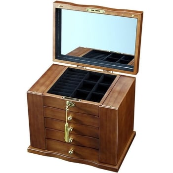 Cutie pentru bijuterii din lemn masiv cu lacăt – Organizator de birou cu 5 niveluri pentru colare, cercei și brățări – protecție împotriva prafului și oxidării