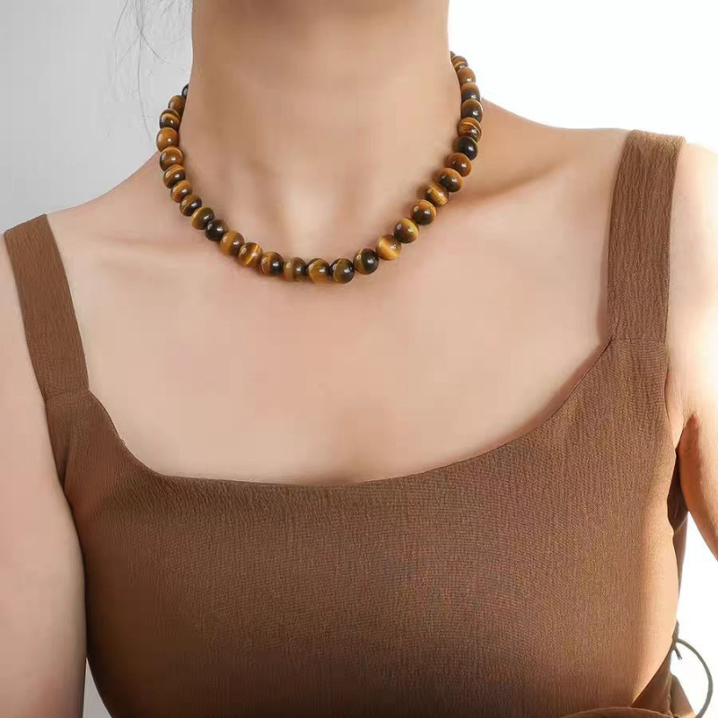 Nakit od granatnih perli, lanac poput valova vode, privjesak od legure, geometrijski stil