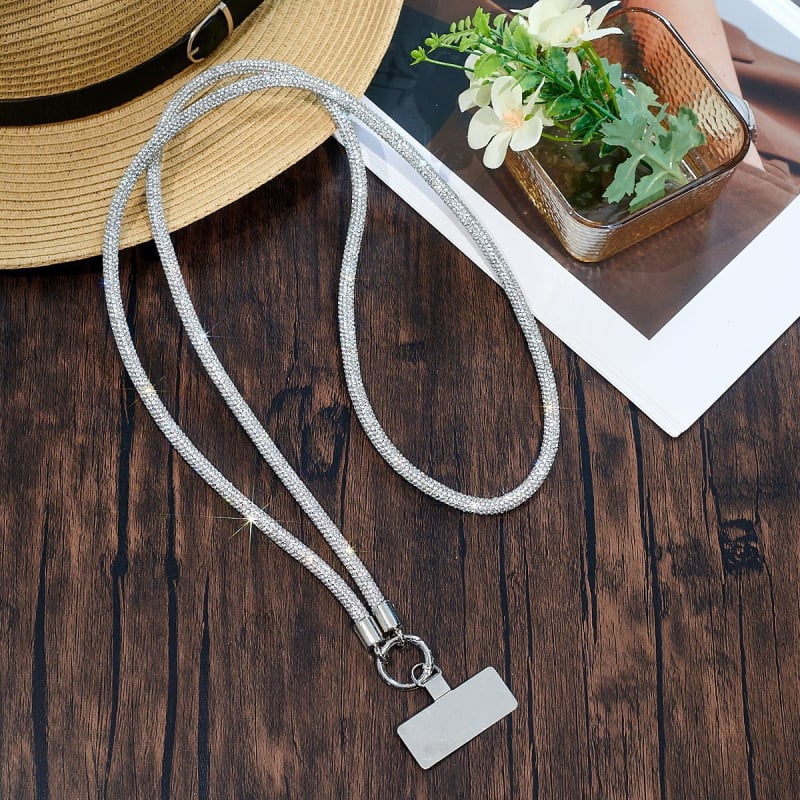 Kabel za telefon s kristalima, poliester užad i metalna kopča, unisex, moguć ispis logotipa