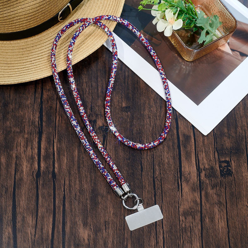 Kabel za telefon s kristalima, poliester užad i metalna kopča, unisex, moguć ispis logotipa