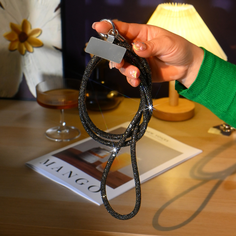 Kabel za telefon s kristalima, poliester užad i metalna kopča, unisex, moguć ispis logotipa