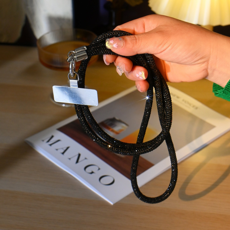 Kabel za telefon s kristalima, poliester užad i metalna kopča, unisex, moguć ispis logotipa