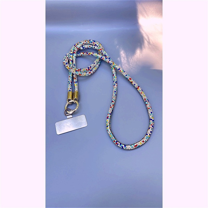 Kabel za telefon s kristalima, poliester užad i metalna kopča, unisex, moguć ispis logotipa
