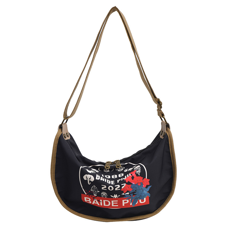Dumpling oblik crossbody torba, najlon, patentni zatvarač, jedan remen za rame, trodimenzionalni vanjski dio