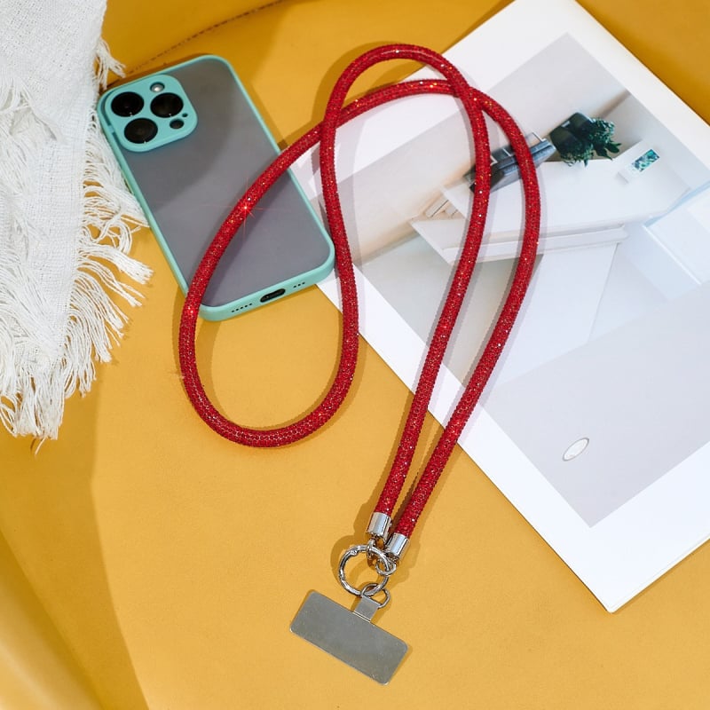 Dámske šnúrkové pútko na mobil s kryštálmi, luxusný crossbody remienok, polyesterová šnúrka, kovová spona, možnosť potlače loga