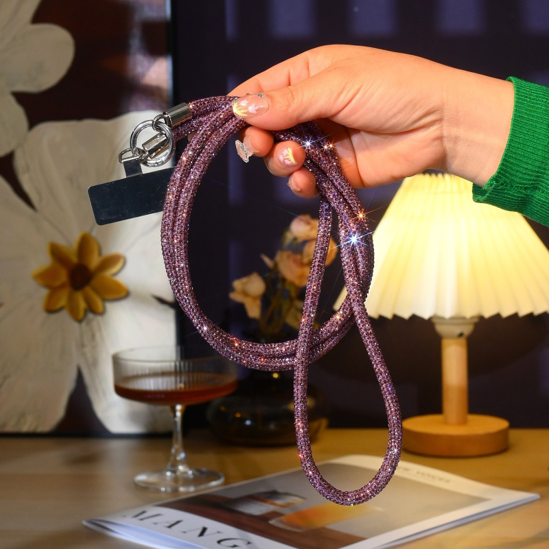Dámske šnúrkové pútko na mobil s kryštálmi, luxusný crossbody remienok, polyesterová šnúrka, kovová spona, možnosť potlače loga