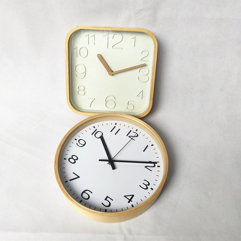 Дървен стенен часовник с рамка в японски стил - външна дървена рамка, декоративен кварцов часовник, кръгъл циферблат, стенен монтаж