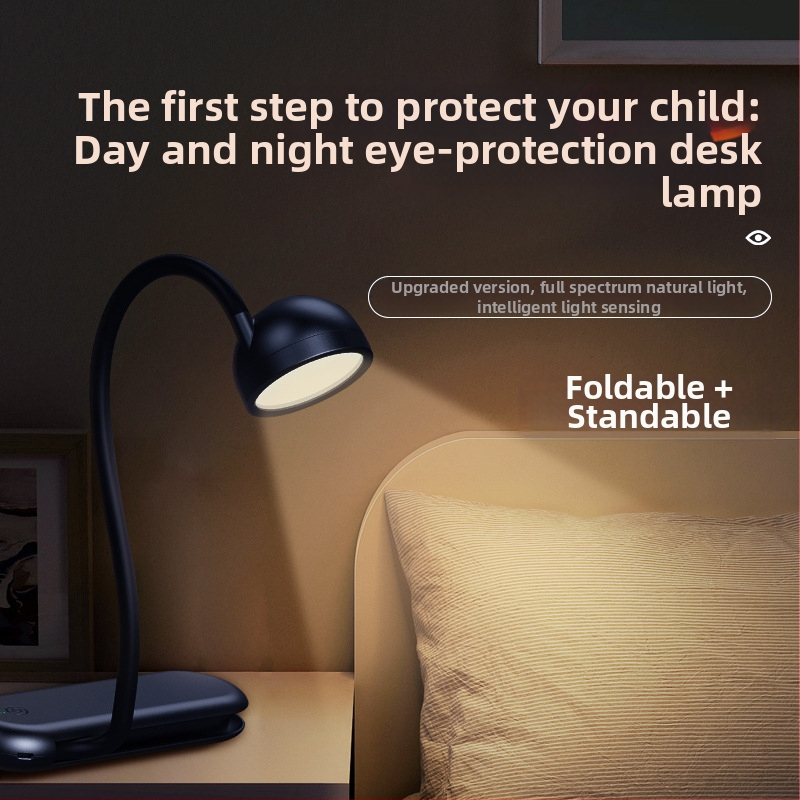 Acu aizsargājoša galda lampa ar dubultiem gaismas avotiem, pārnēsājama, ar iebūvētu litija akumulatoru, ABS abažūra, piemērota mācībām un lasīšanai.