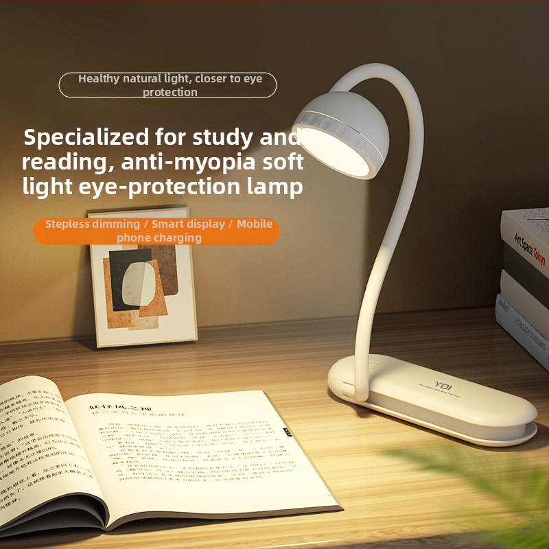 Acu aizsargājoša galda lampa ar dubultiem gaismas avotiem, pārnēsājama, ar iebūvētu litija akumulatoru, ABS abažūra, piemērota mācībām un lasīšanai.