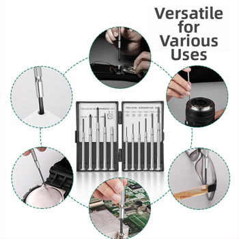 Pulksteņa skrūvgriežu komplekts ar krustojošu un plakano uzgaļu, augstas cietības oglekļa tērauds, remontam un demontāžai