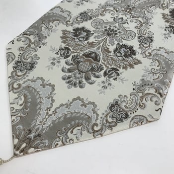 Asztalterítő európai ezüst jacquard virágos mintával, 85% poliészter / 15% polipropilén, testreszabható, Ronghe