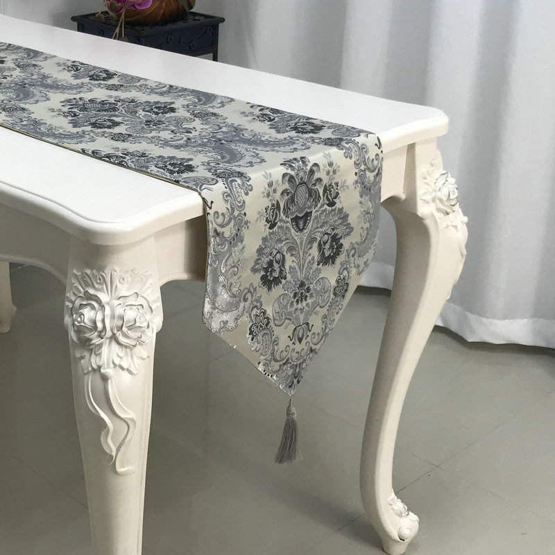 Asztalterítő európai ezüst jacquard virágos mintával, 85% poliészter / 15% polipropilén, testreszabható, Ronghe