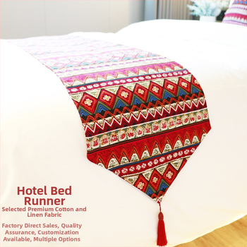 Boheemiline puuvillase-lina voodikaunistus koos voodi lipu ja äärte kangaga, triibuline, kohandatav, hotellistiil