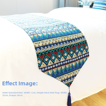 Boheemiline puuvillase-lina voodikaunistus koos voodi lipu ja äärte kangaga, triibuline, kohandatav, hotellistiil
