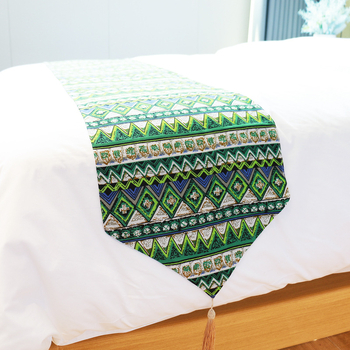 Boheemiline puuvillase-lina voodikaunistus koos voodi lipu ja äärte kangaga, triibuline, kohandatav, hotellistiil