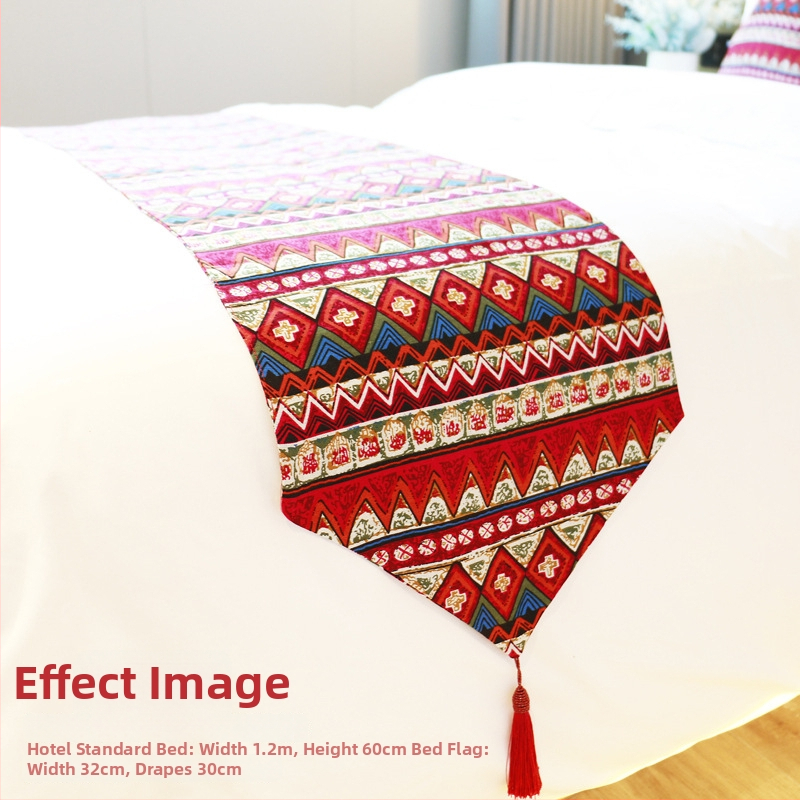 Boheemiline puuvillase-lina voodikaunistus koos voodi lipu ja äärte kangaga, triibuline, kohandatav, hotellistiil