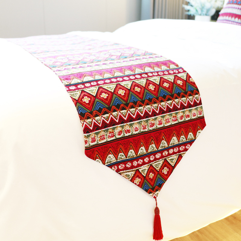 Boheemiline puuvillase-lina voodikaunistus koos voodi lipu ja äärte kangaga, triibuline, kohandatav, hotellistiil