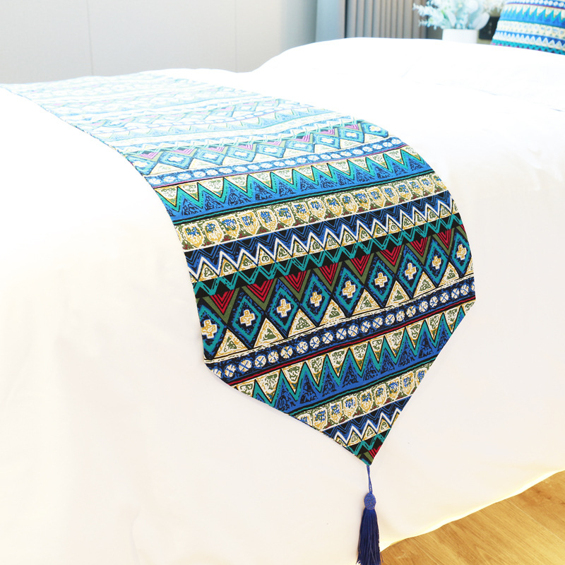 Boheemiline puuvillase-lina voodikaunistus koos voodi lipu ja äärte kangaga, triibuline, kohandatav, hotellistiil