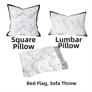 Puuvillane voodiäärne pleed Skandinaavia stiil, geomeetrilise abstraktsiooni mustriga, logoga trükitud, kohandatav, hotellikvaliteet.