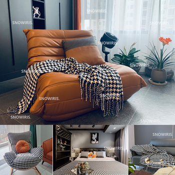 Pletena kauč deka s uzorkom Houndstooth, geometrijski uzorak, jednostavan moderni skandinavski stil; skupljanje 2-3%, postojanost boje 2-3%