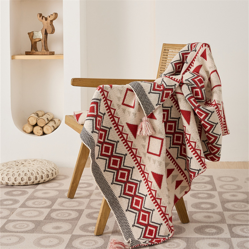 Boemska deka za ured s resicama, geometrijski uzorak, akrilna vlakna, četiri sezone, nordijski stil