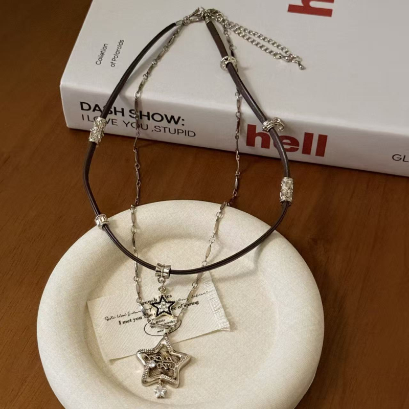 Ogrlica sa zvjezdanim geometrijskim cirkonima, bakrenog materijala, duljina 41–50 cm, klavikularni lanac, za žene