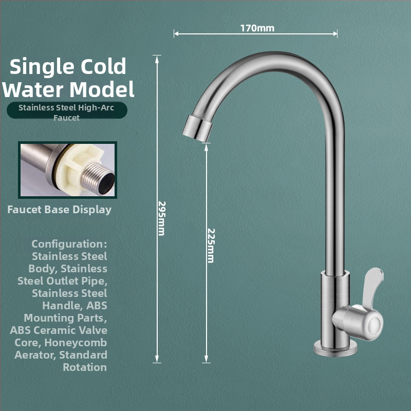 Nerūdijančio plieno virtuvės čiaupas, pasukamas, keraminių vožtuvo šerdies, modelis MM-003, 20 mm įvestis/išvestis