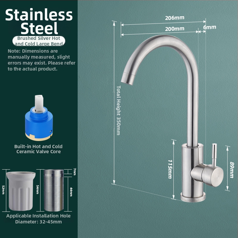Nerūdijančio plieno virtuvės čiaupas, pasukamas, keraminių vožtuvo šerdies, modelis MM-003, 20 mm įvestis/išvestis