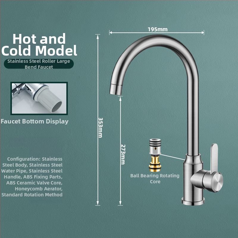 Nerūdijančio plieno virtuvės čiaupas, pasukamas, keraminių vožtuvo šerdies, modelis MM-003, 20 mm įvestis/išvestis