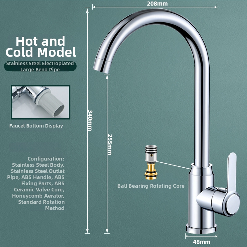 Nerūdijančio plieno virtuvės čiaupas, pasukamas, keraminių vožtuvo šerdies, modelis MM-003, 20 mm įvestis/išvestis