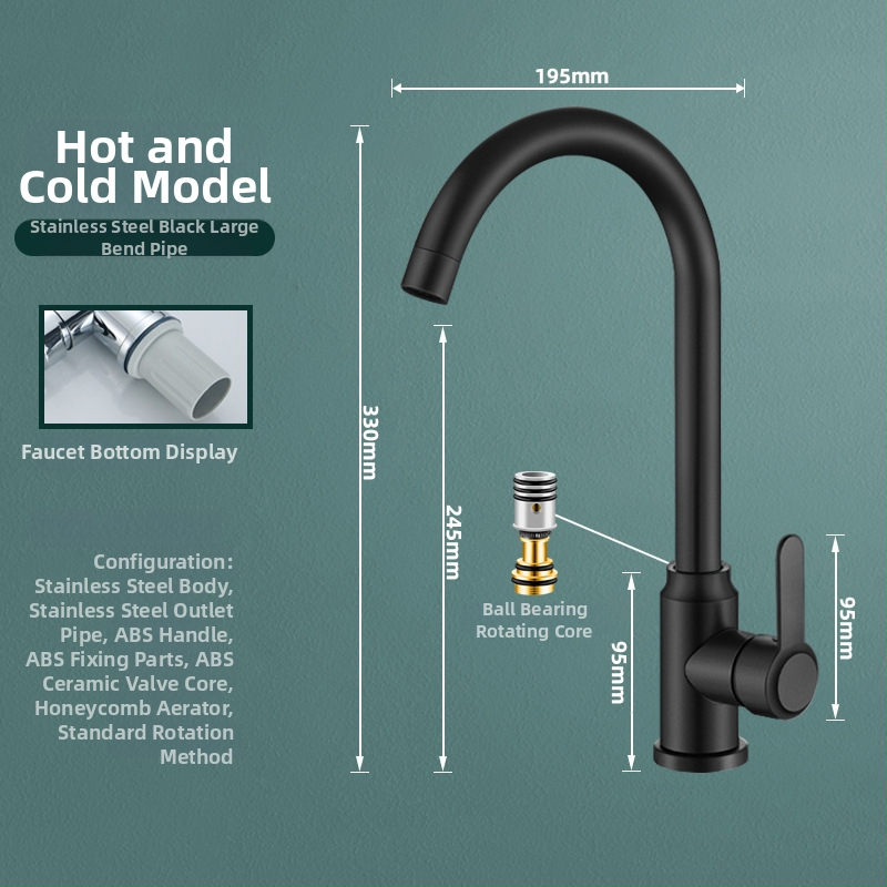 Nerūdijančio plieno virtuvės čiaupas, pasukamas, keraminių vožtuvo šerdies, modelis MM-003, 20 mm įvestis/išvestis