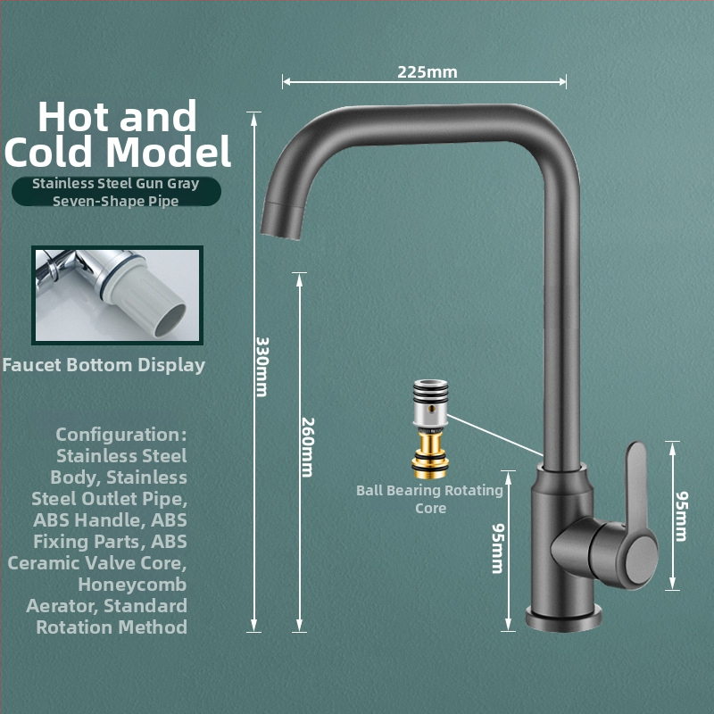 Nerūdijančio plieno virtuvės čiaupas, pasukamas, keraminių vožtuvo šerdies, modelis MM-003, 20 mm įvestis/išvestis