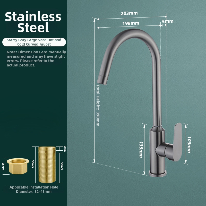 Nerūdijančio plieno virtuvės čiaupas, pasukamas, keraminių vožtuvo šerdies, modelis MM-003, 20 mm įvestis/išvestis