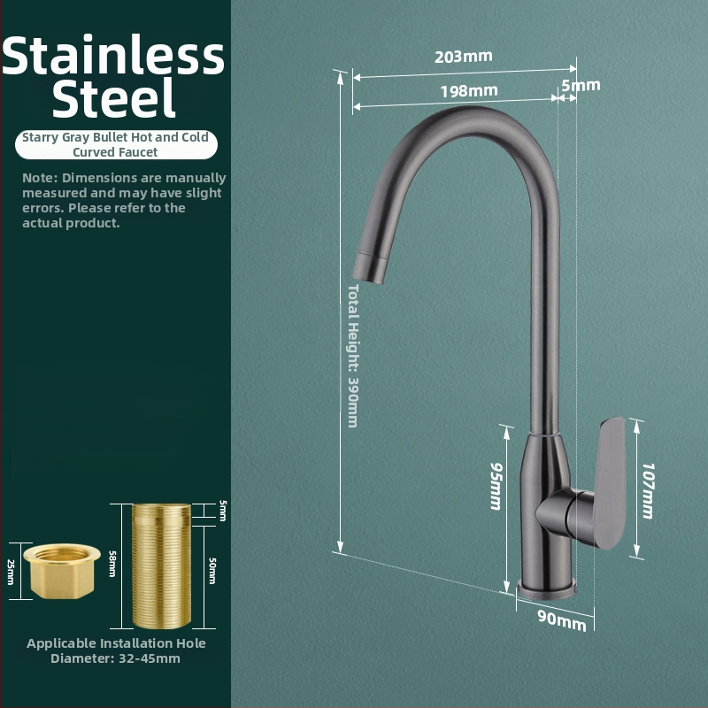 Nerūdijančio plieno virtuvės čiaupas, pasukamas, keraminių vožtuvo šerdies, modelis MM-003, 20 mm įvestis/išvestis