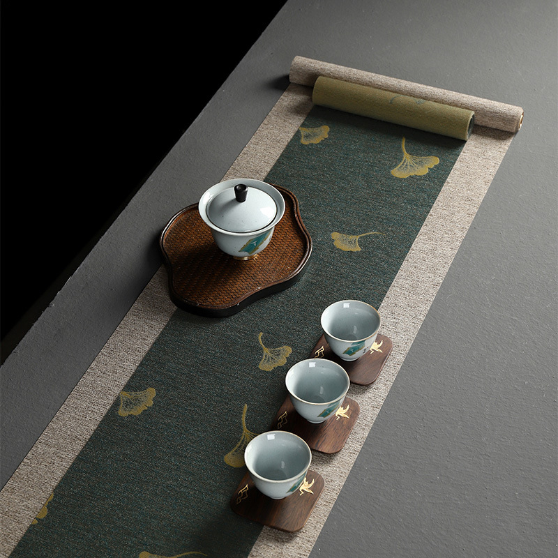 Accesorii pentru ceremonia ceaiului în stil japonez: covoraș drept pentru ceai și runner de masă din poliester, 75% poliester, pentru hoteluri