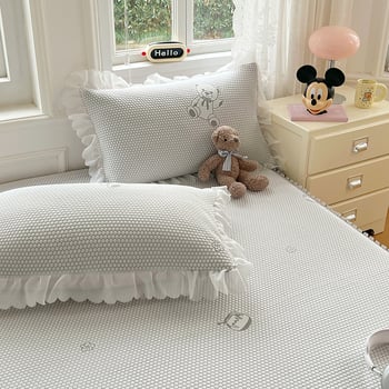 Комплект ледено-коприна матове за легло – миещи се, сгъваеми, жакардова тъкан, вискозно влакно, три части