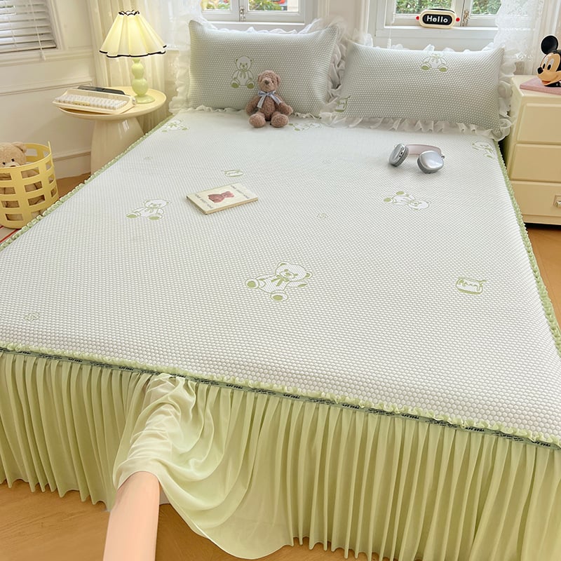 Комплект ледено-коприна матове за легло – миещи се, сгъваеми, жакардова тъкан, вискозно влакно, три части