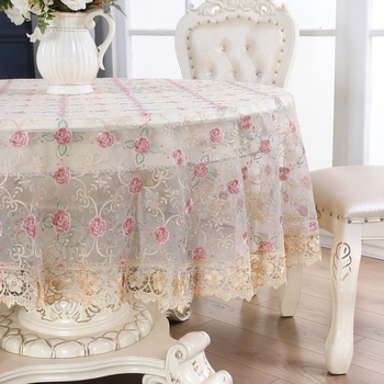 Covor de masă rotund în stil european, poliester, impermeabil, rezistent la uzură, anti-praf, model broderie geometric