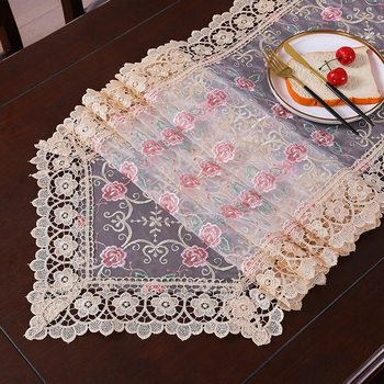 Covor de masă rotund în stil european, poliester, impermeabil, rezistent la uzură, anti-praf, model broderie geometric