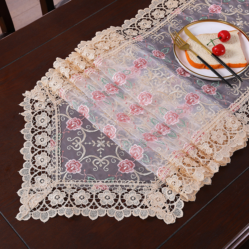 Covor de masă rotund în stil european, poliester, impermeabil, rezistent la uzură, anti-praf, model broderie geometric