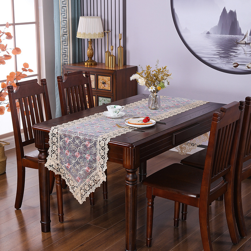 Covor de masă rotund în stil european, poliester, impermeabil, rezistent la uzură, anti-praf, model broderie geometric