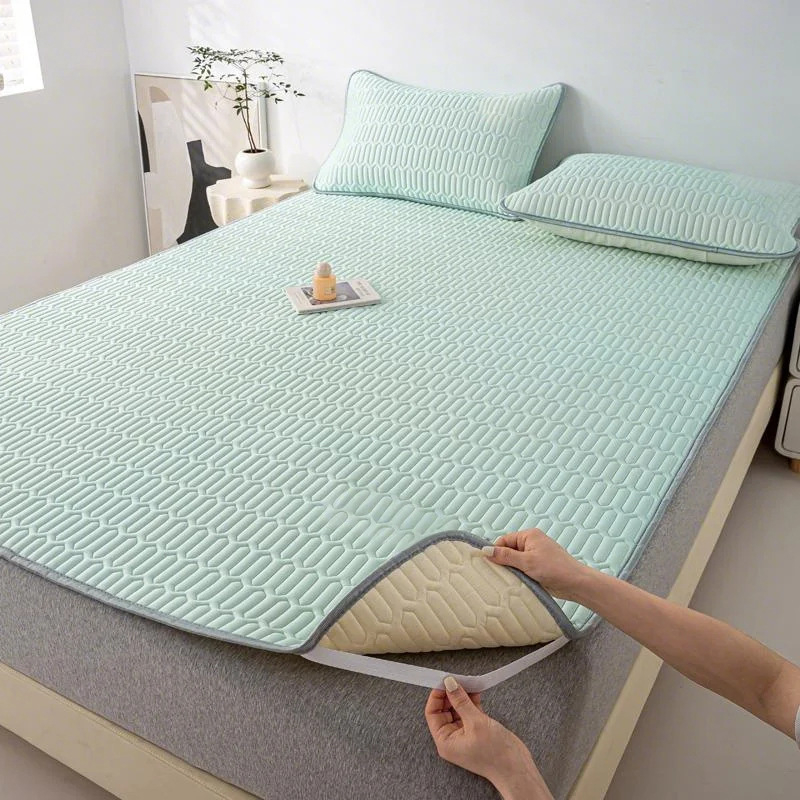 Covoraș de pat din viscoză (ice silk), saltea răcoroasă pliabilă pentru cămine studențești, țesătură imprimată, stil modern simplu