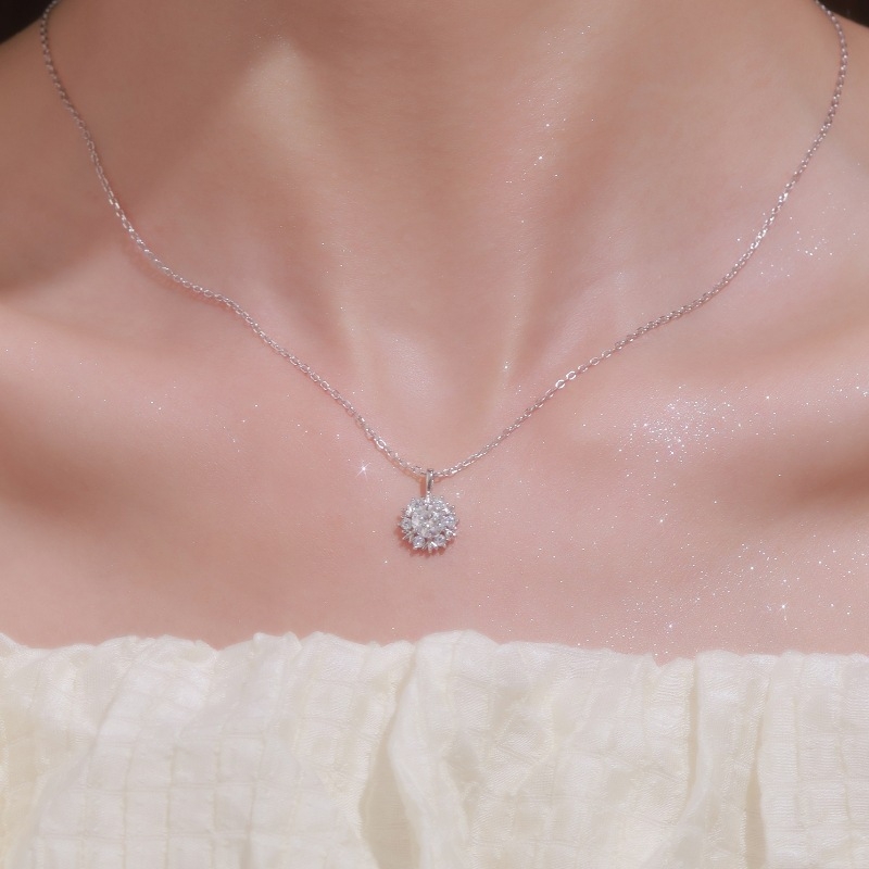 Ženski ogrlica od srebra 925 s pahuljicom od moissanita 1 karat, lanac u obliku O